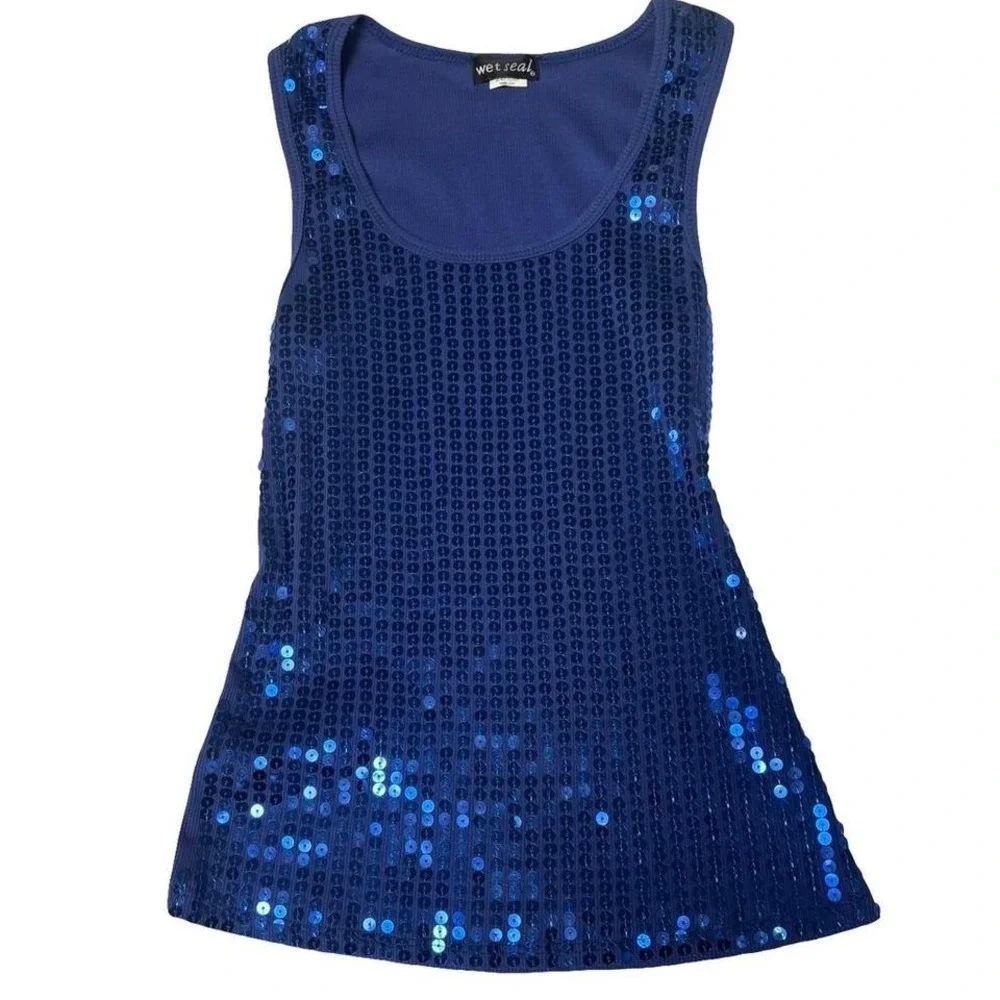 Y2K VINTAGE‎ BLUE SEQUIN WET SEAL SPARKLE TOP XS/SMALL EUC #13